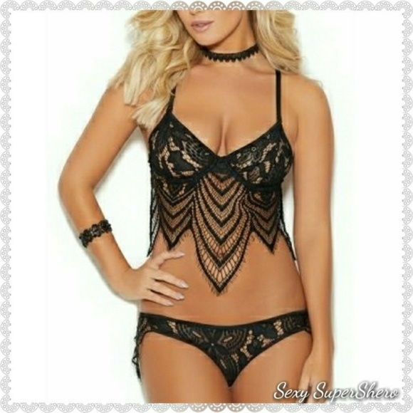 📸FLASH SALE!🆕Black Scallop Lace Lingerie Set Bralette & Panty - Picture 1 of 8